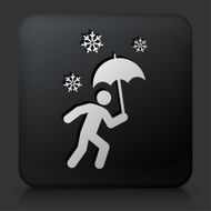 Black Square Button with Person Holding Umbrella in Winter