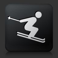 Black Square Button with Skiing Icon N2