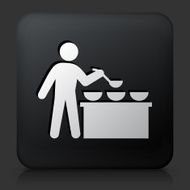 Black Square Button with Buffet and Soup Kitchen Icon