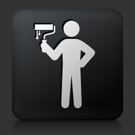 Black Square Button with Painting Stick Figure Icon