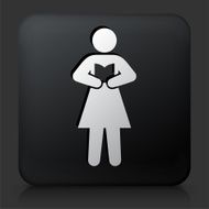 Black Square Button with Woman Reading N2