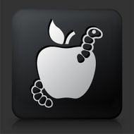 Black Square Button with Worm in Apple