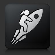 Black Square Button with Rocket Icon