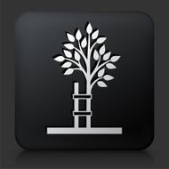 Black Square Button with Farm Tree