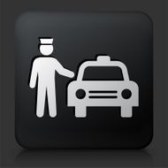 Black Square Button with Taxicab and Driver