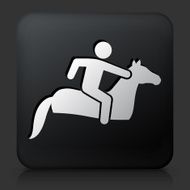 Black Square Button with Horse Ridding Icon