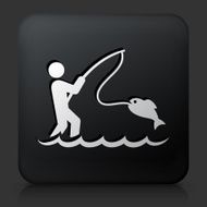 Black Square Button with Fishing Icon