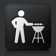 Black Square Button with BBQ Icon