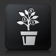 Black Square Button with Money Tree Icon N3