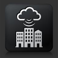 Black Square Button with Buildings Cloud Computing Icon