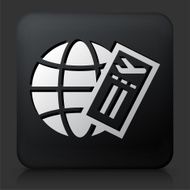 Black Square Button with Plane Tickets &amp; Globe