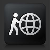 Black Square Button with Stick Figure Pushing Globe N2
