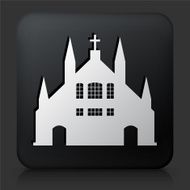 Black Square Button with Christian Church Icon