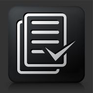 Black Square Button with Document Check Mark Icon