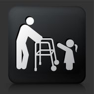 Black Square Button with Old &amp; Young Icon N2
