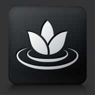 Black Square Button with Lily Flower Icon