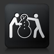Black Square Button with People Making Snowman