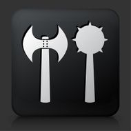 Black Square Button with Axe and Morning Star Weapon