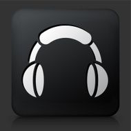 Black Square Button with Headphones
