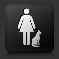 Black Square Button with Woman &amp; Cat Icon