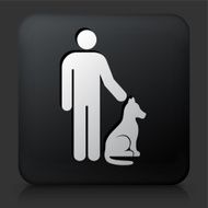 Black Square Button with Man &amp; Dog Icon