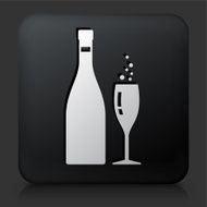 Black Square Button with Sparkling Champagne Icon