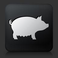 Black Square Button with Pig Icon N3