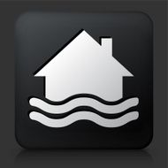 Black Square Button with House Flooding Icon