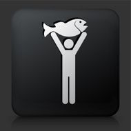 Black Square Button with Caught Fish Icon