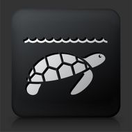 Black Square Button with Sea Turtle