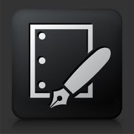 Black Square Button with Paper &amp; Ink Pen N2