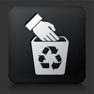 Black Square Button with Recycle Trash Bin