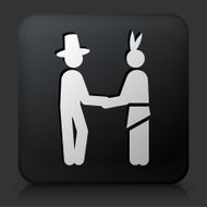 Black Square Button with Pilgrim &amp; Native American Icon