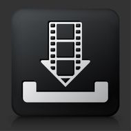 Black Square Button with Downloading Films Icon