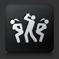 Black Square Button with Male Performer and Two Female Dancers