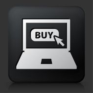 Black Square Button with Laptop and On-line Shopping