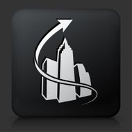 Black Square Button with Arrow and Set of Buildings