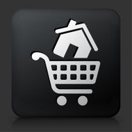 Black Square Button with House Shopping Icon