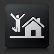 Black Square Button with House Purchase Icon