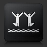 Black Square Button with Two People Jumping in Water
