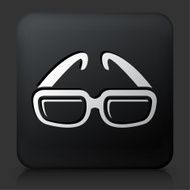 Black Square Button with Pair of Eye Glasses