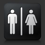 Black Square Button with Male and Female Bathroom Sign