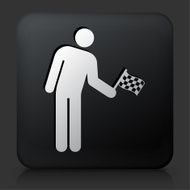 Black Square Button with Person Holding a Racing Flag