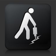 Black Square Button with Jackhammer &amp; Worker Icon
