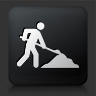 Black Square Button with Worker &amp; Shovel Icon