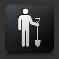 Black Square Button with Worker &amp; Shovel Icon N2