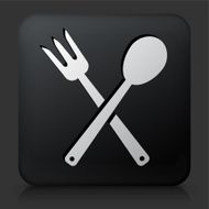 Black Square Button with Fork &amp; Spoon Icon