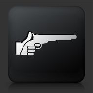 Black Square Button with Holding Pistol Icon