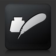 Black Square Button with Feather &amp; Ink Icon