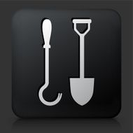Black Square Button with Rake &amp; Shovel Icon